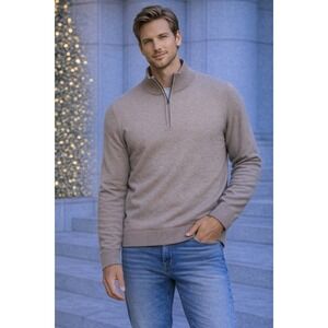 The Cashmere Project Mens Tan 100% Cashmere Quarter Zip Sweater‎ Size Large